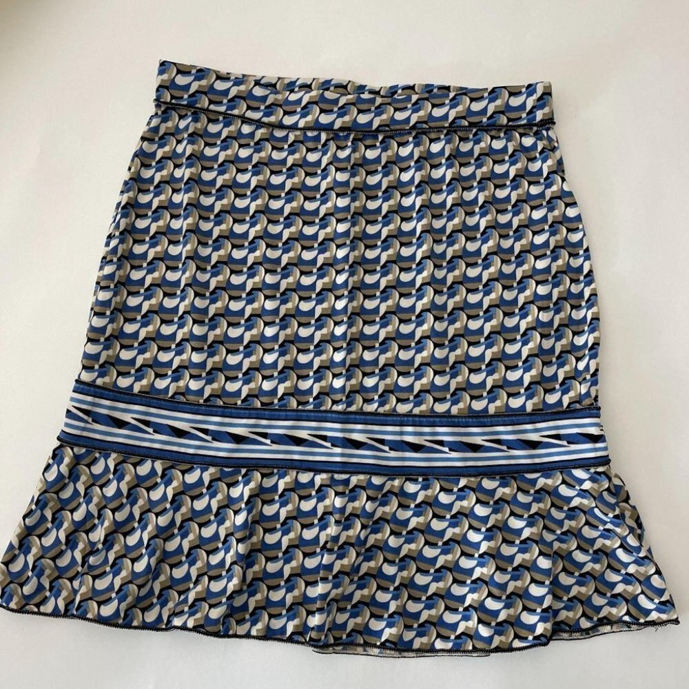 Max Studio Skirt  Blue Geometric Striped Ruff